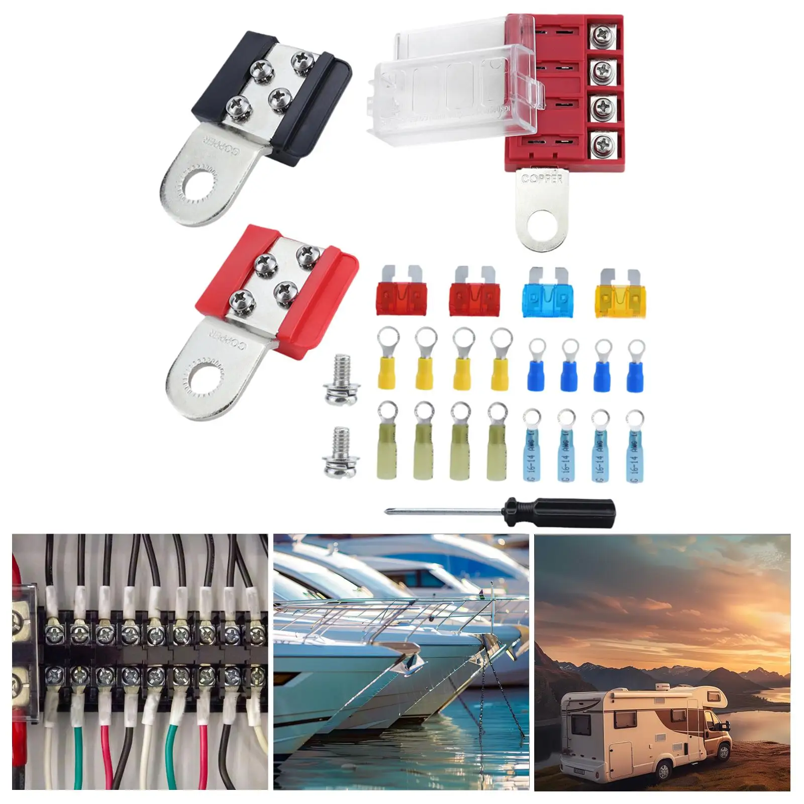 

Terminal Mount Set Fuse Block 4 Circuit Terminal Sturdy Universal Replaces Positive and Negative 100A 32V for Yachts Car