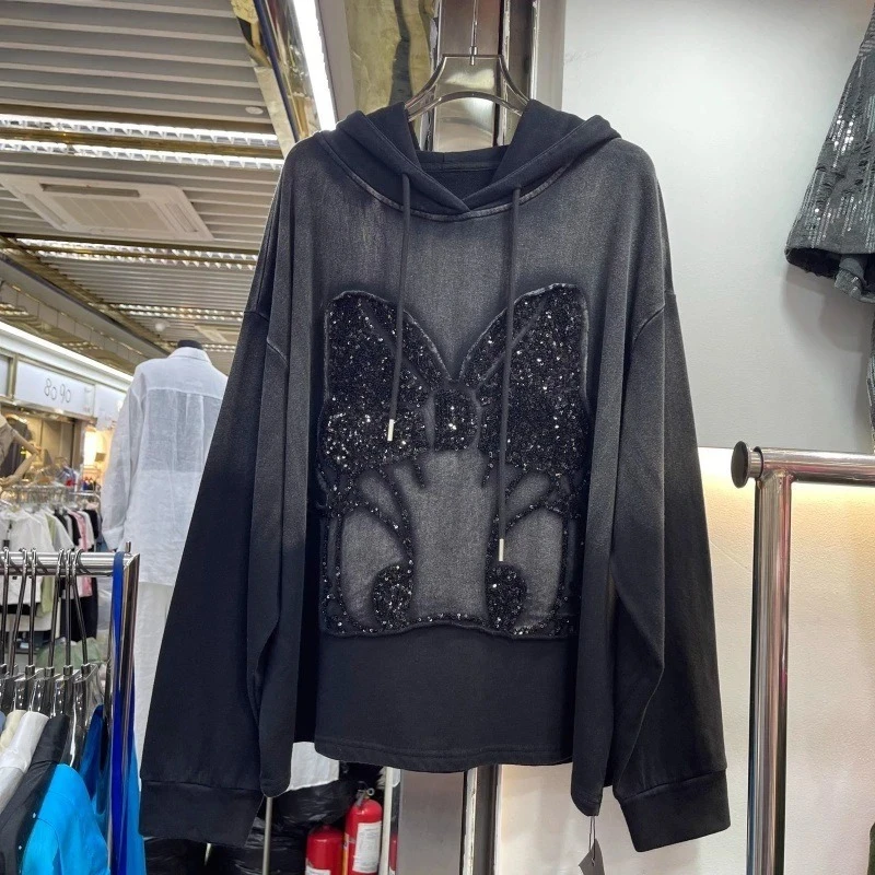 2025-plus-size-donald-duck-hoodie-for-women-embroidered-sequined-long-sleeve-sweatshirt-cozy-cotton-pullover