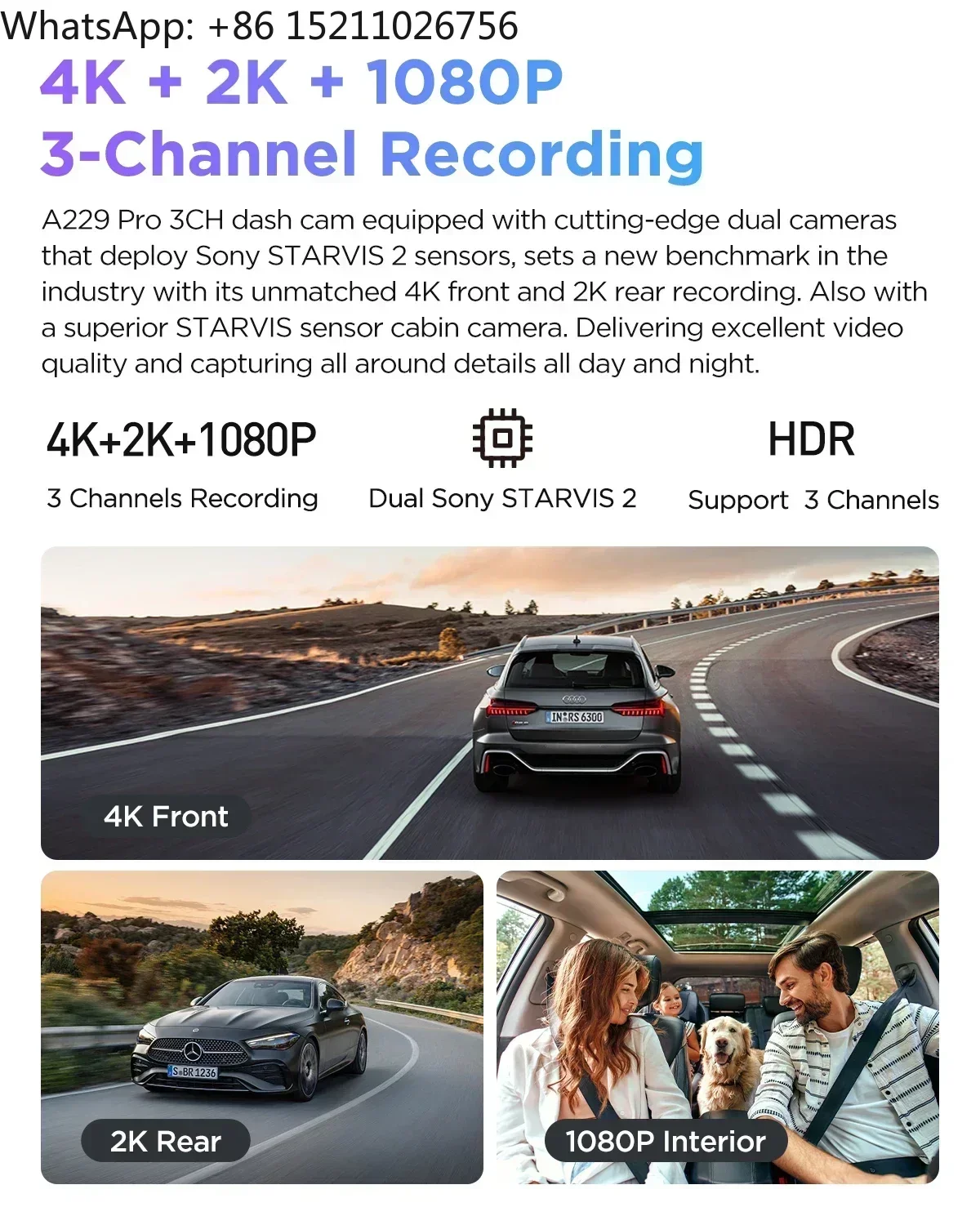 VIOFO A229 PRO 4K HDR Car  With  STARVIS 2 SENSOR Support Rear and Interior Dash Cam 24H Parking mode 5GHz Wi-Fi