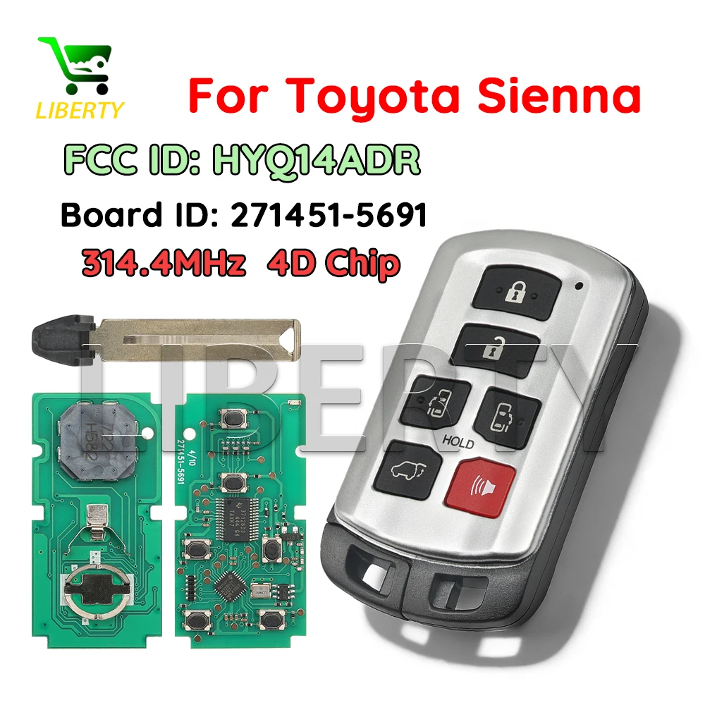 

Умный смарт-пульт для Toyota Sienna 2011-2019, 271451-5691 HYQ14ADR, 314.3 МГц, чип 4D, автомобильный ключ-брелок