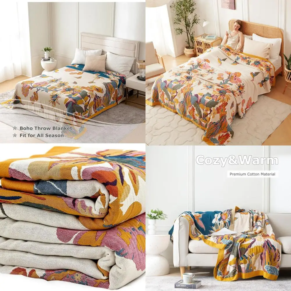 

Хлопковое одеяло королевского размера в богемном стиле с цветочной вышивкой и бабочкой, 90x90 дюймов, всесезонное покрывало на осень