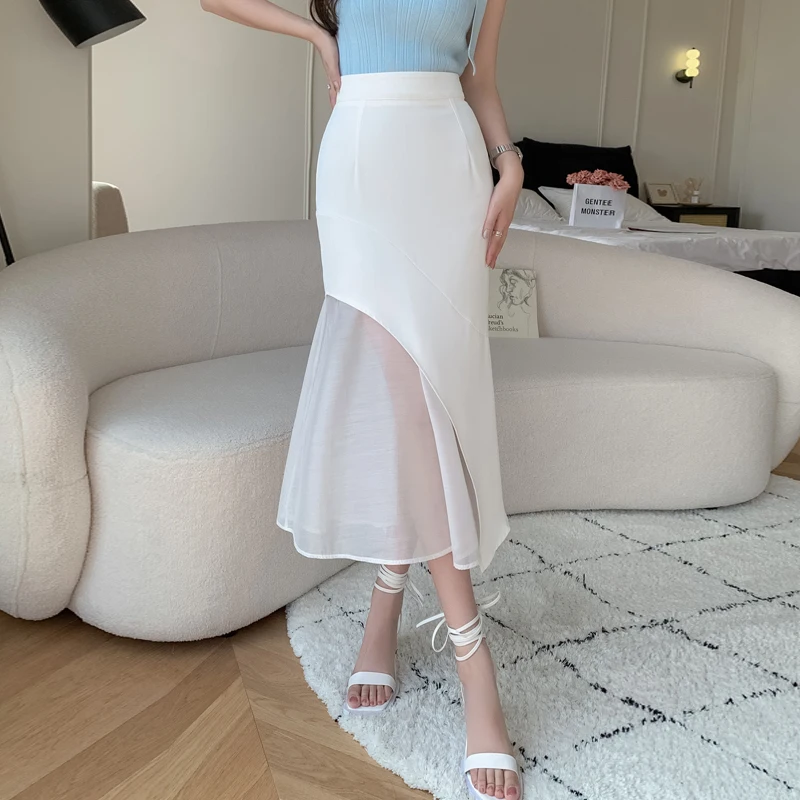 Korean Fashion Skirt Female Hip Wrap Skirt High Waist Lace Sexy Ruffle Long Skirt Sweet Black Skirt Elegant 2023 Women Clothing