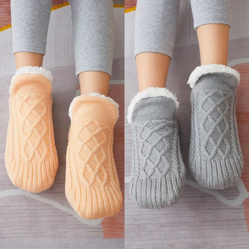 Children Floor Socks Thick Velvet  Winter Women Men Slippers Family Bottom Indoor Home Shoes Boys Girls Non-slip Socks