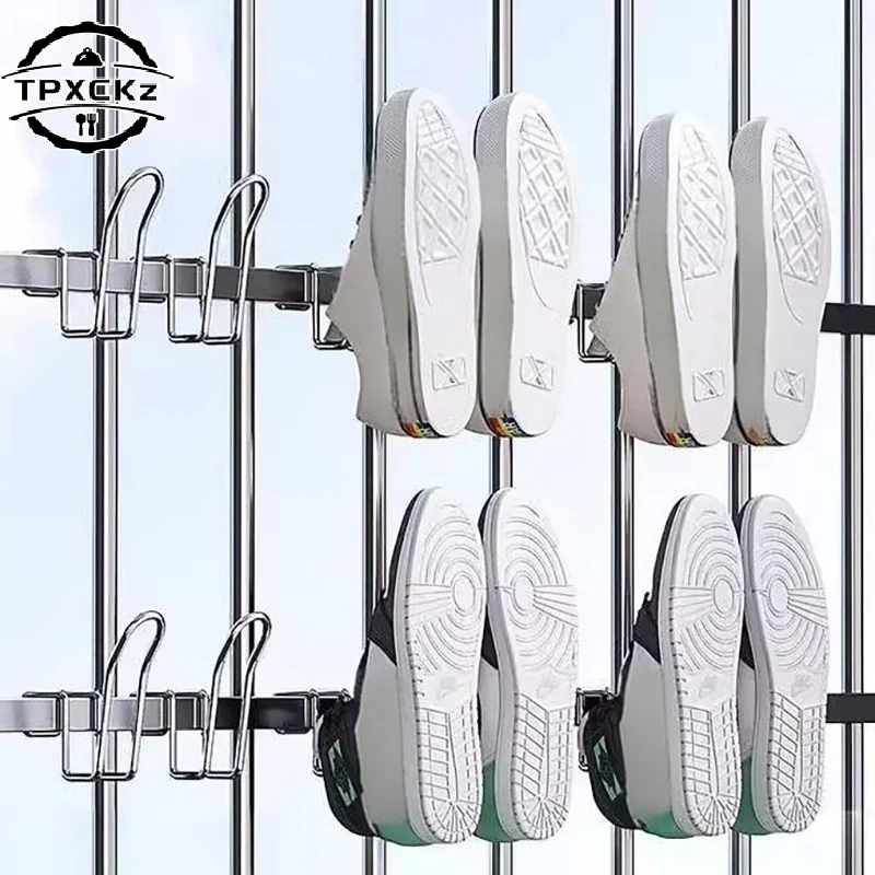 1pc Shoe Rack For Drying Stainless Steel Multifunctional Shoes Dryer Hooks Space Saving Drying Shoe Storage Organizer Shelf