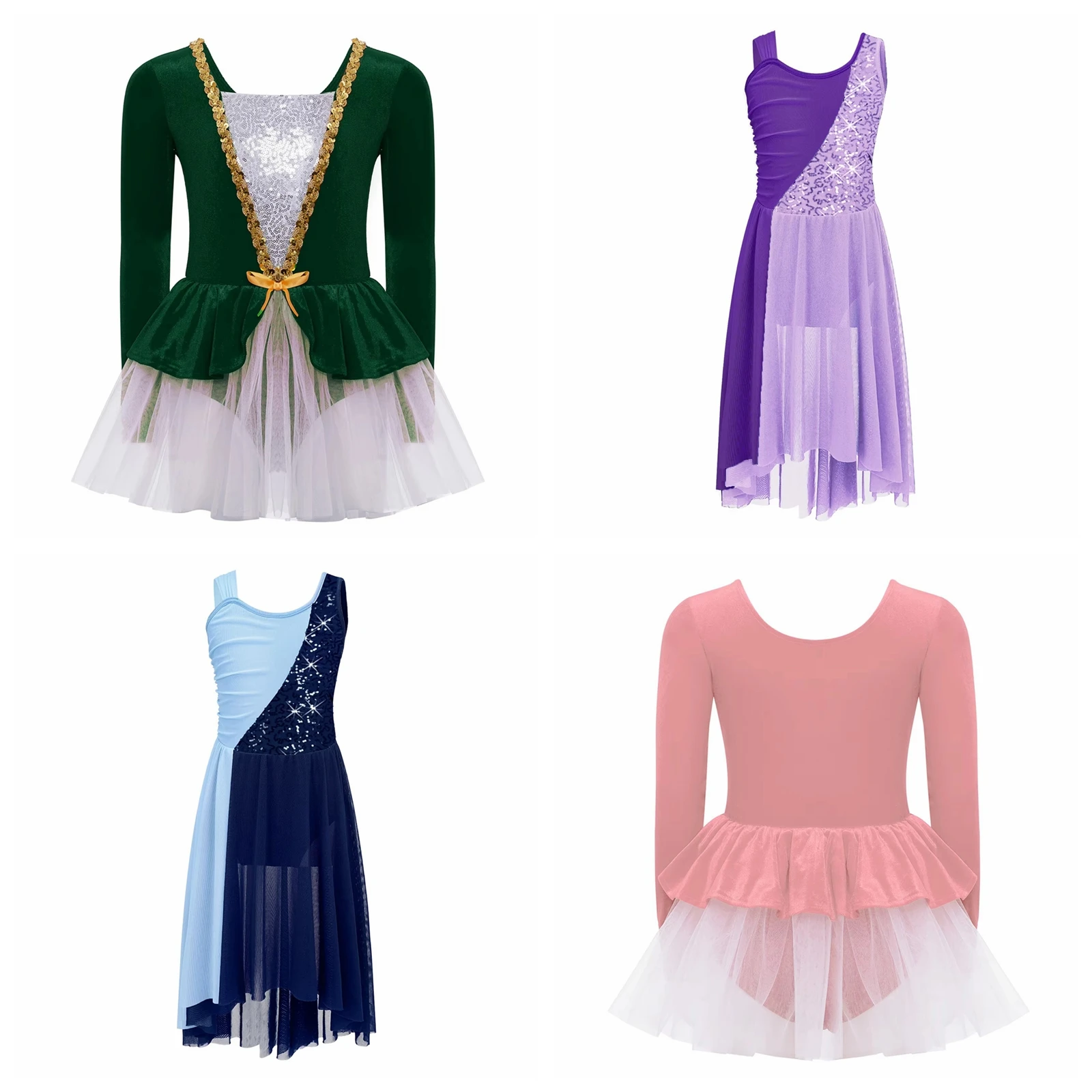 Kids Contemporary Dance Dress Christmas Lyrical Dance Costumes Girls Ballet Gymnastics Skating Leotard Performance Dancewear