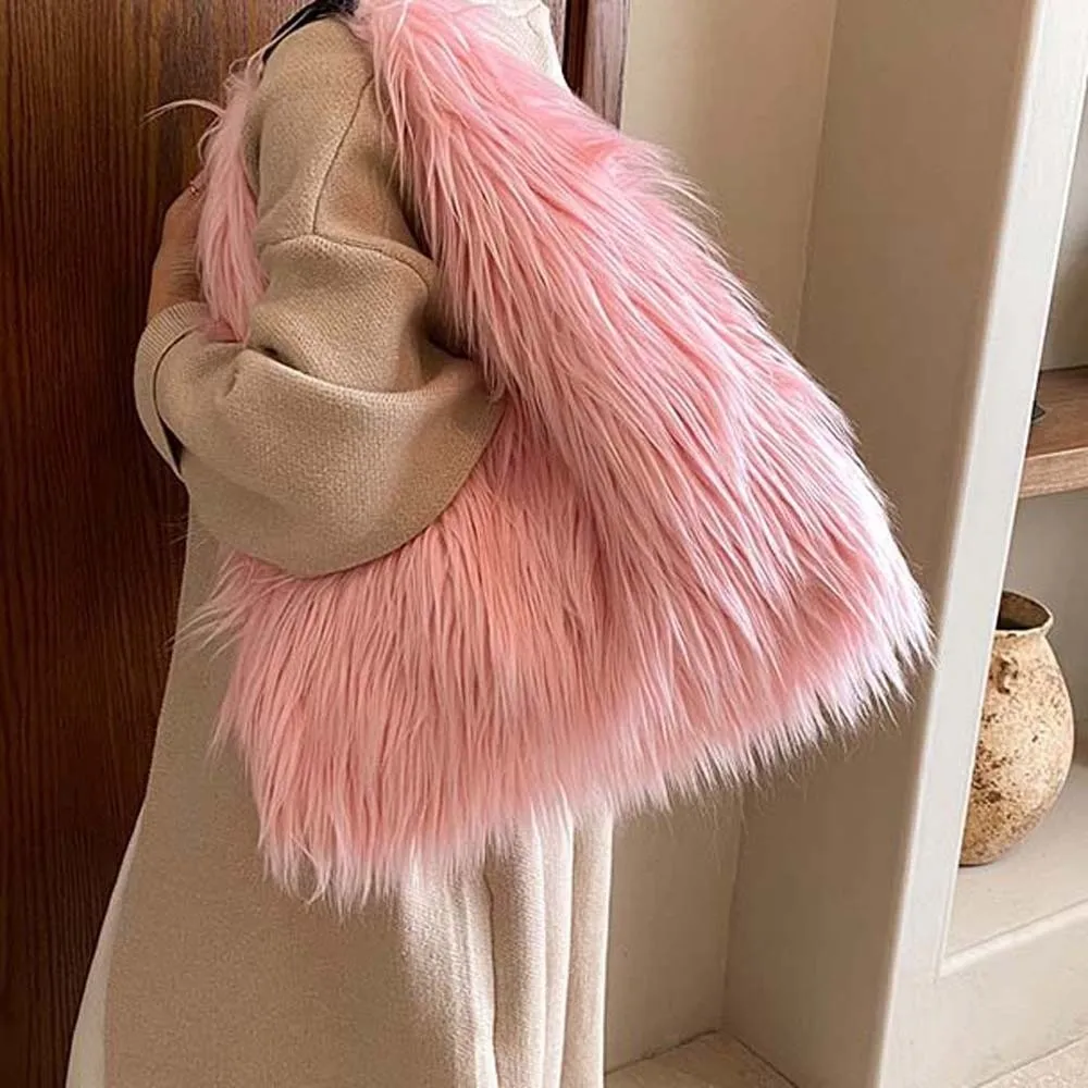 

Повседневная женская сумка-тоут из искусственного меха в полоску, большая вместительная портативная сумка на плечо с магнитной застежкой, мягкая сумка для поездок на работу, зимняя