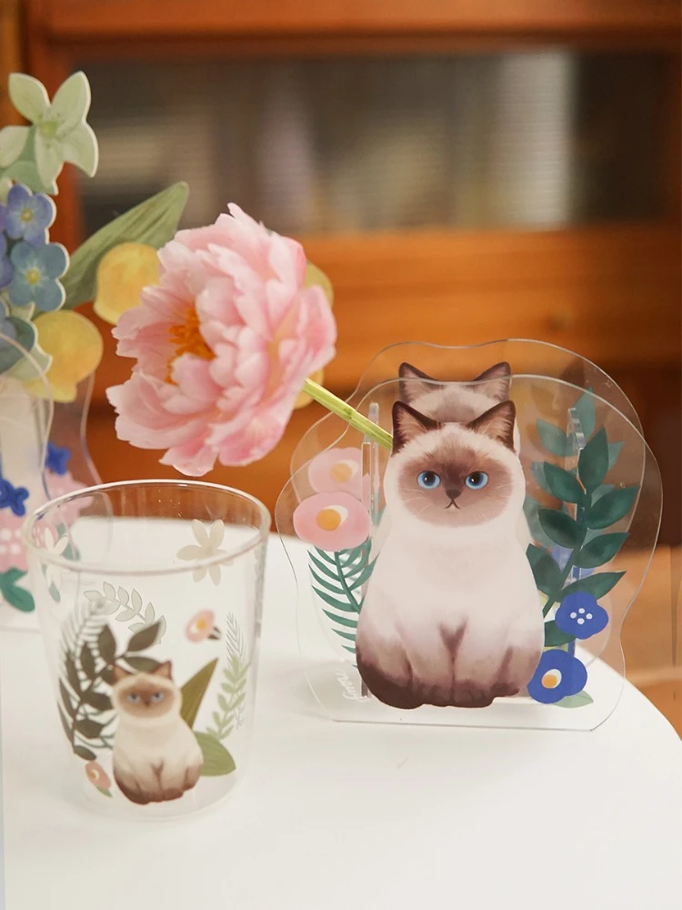 Vase Acrylic Material Cute Cat Shape Indoor Flower Incense Card Ornaments Gift Holiday Universal Japanese Style Decoration 1Pc