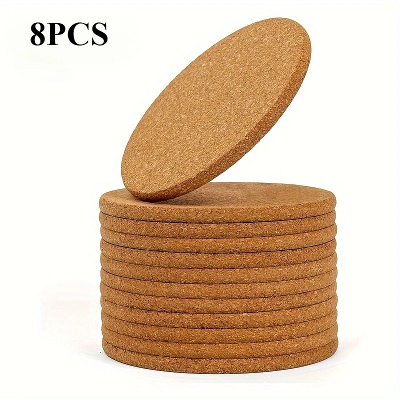 8PCS Absorbent Cork Coasters - Heat-resistant, usable coffee and tea drink coasters - Good craft bases and thoughtful gifts