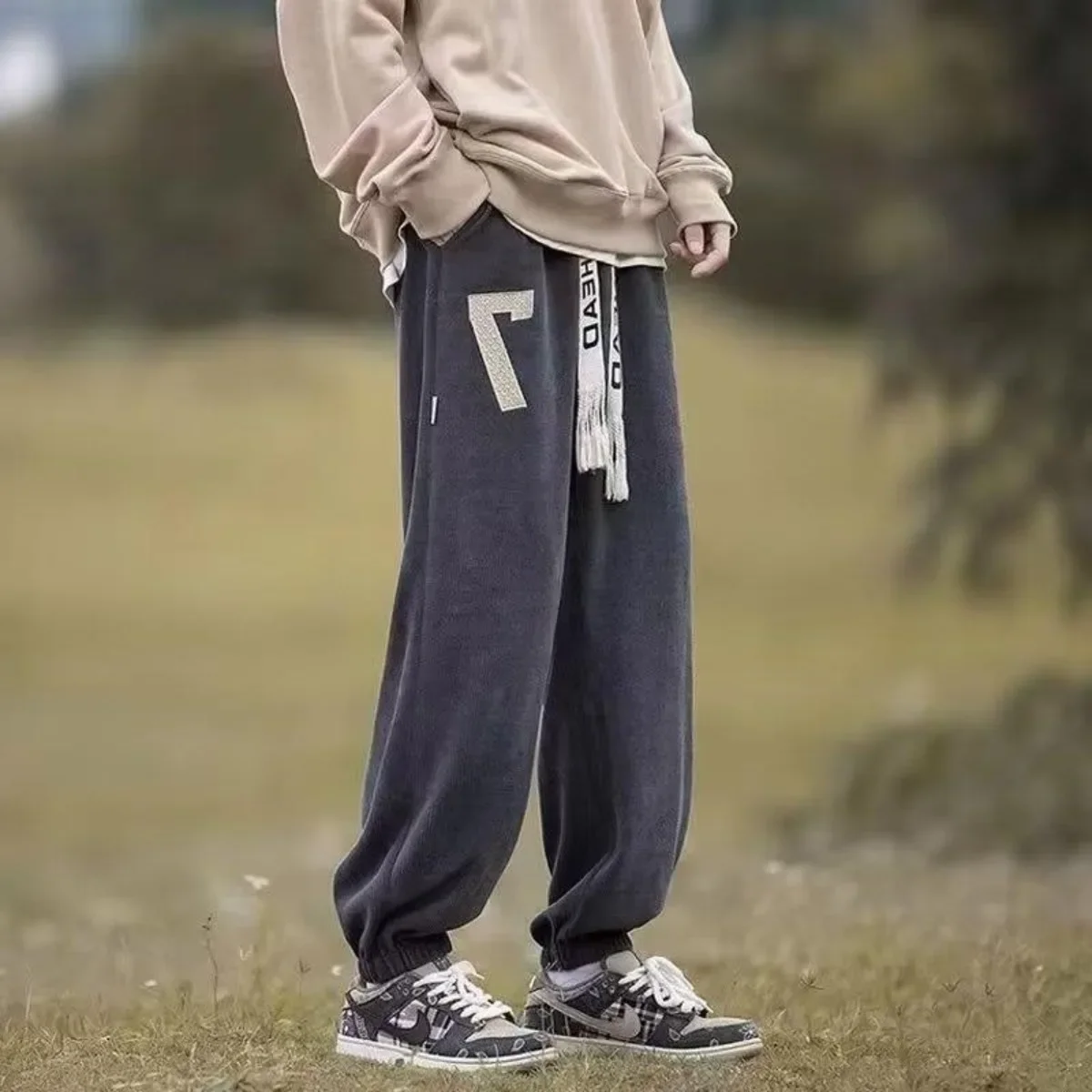 

Popular Summer New Men's Pants Loose Comfortable Breathable Fashion Drawstring Letter Solid Color Casual Straight Leg Trousers