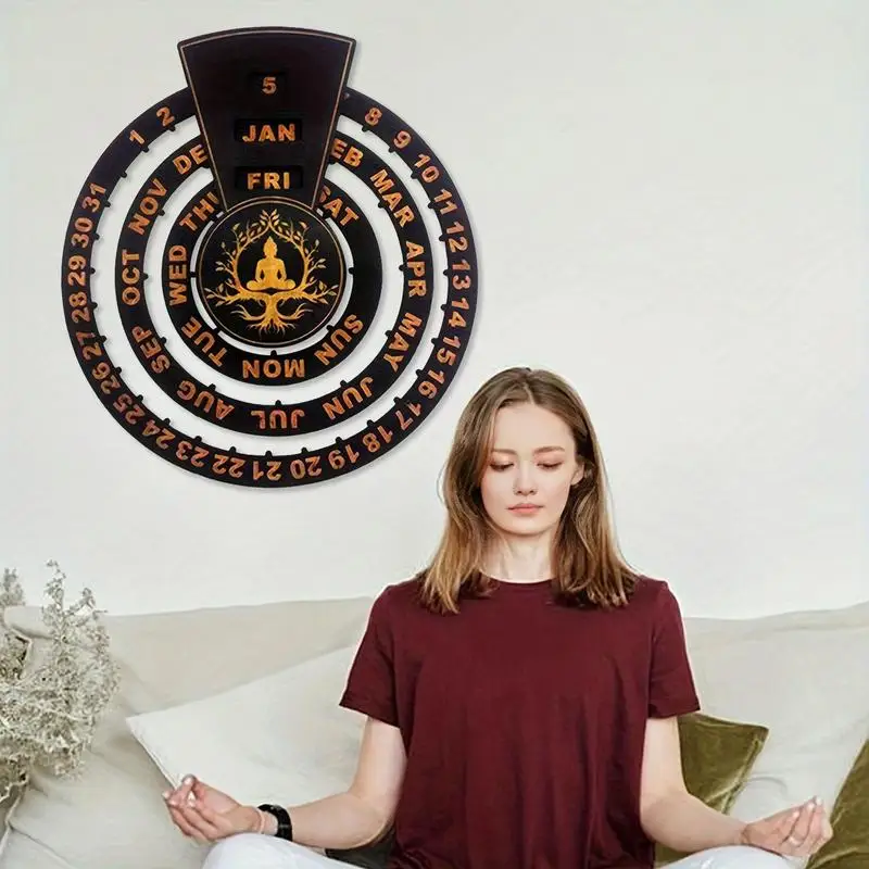 Calendario da tavolo rotante scrivania in legno calendario circolare rustico scrivania data Display Block calendario decorazione per soggiorno camera da letto
