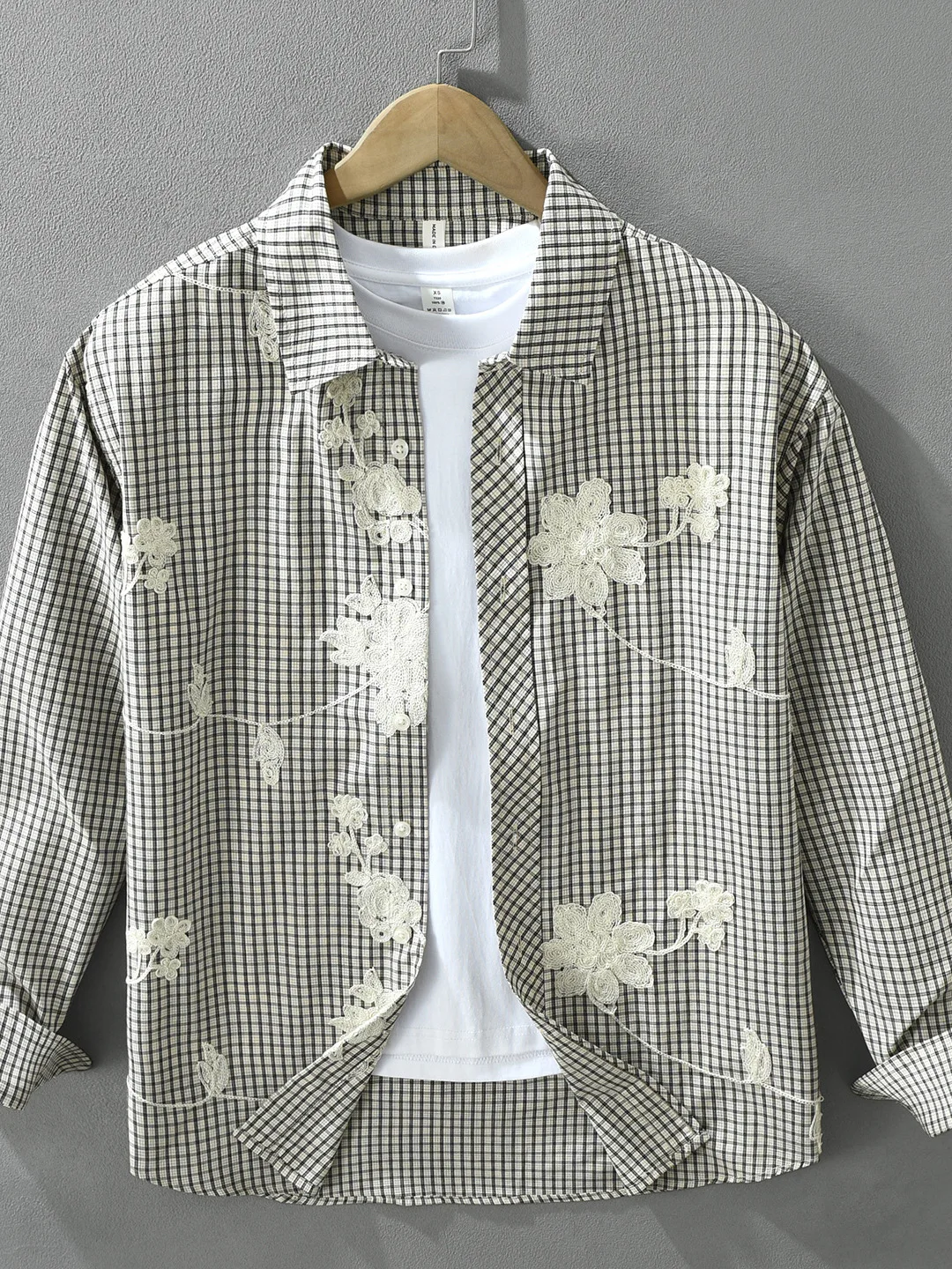 Linen Cotton Blend Heavy Embroidery Plaid Long Sleeve Men's Casual Shirt Fashionable Trendy Design Autumn Collection