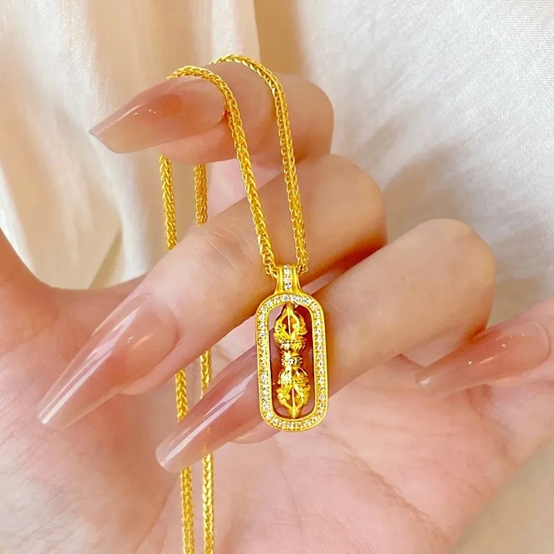 Collana da donna con ciondolo Vajra tempestato di diamanti in oro puro 24 carati AU999 - Diamanti durevoli e sicuri, di lunga durata