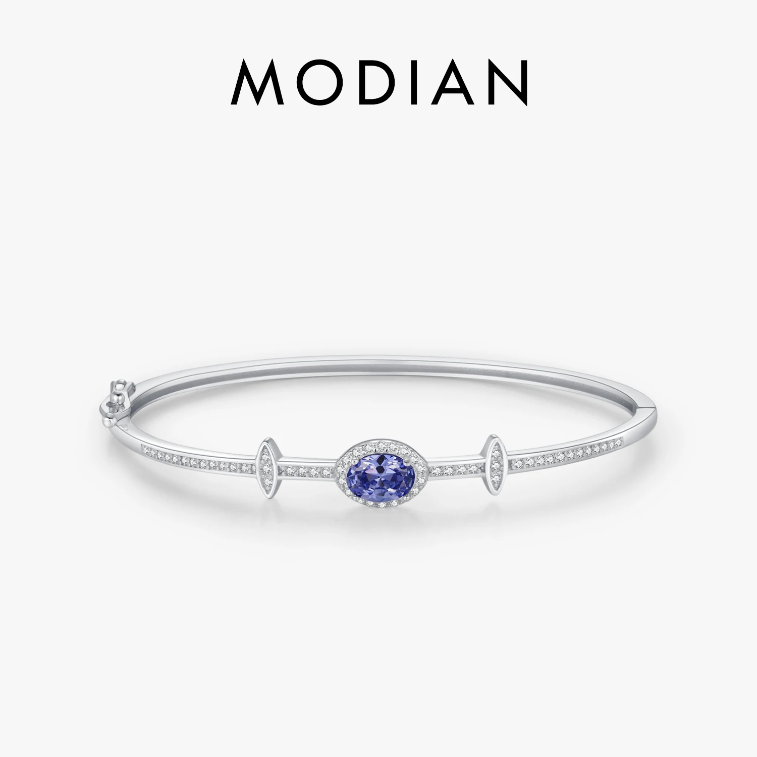 

MODIAN 925 Sterling Silver Oval Halo Tanzania CZ Bangle Bracelet Platinum Plated Fine Jewelry Gift For Women Mom Wife Girls