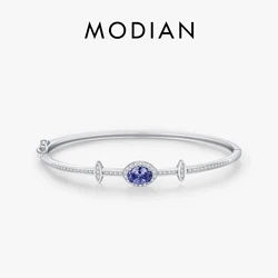 MODIAN 925 Sterling Silver Oval Halo Tanzania CZ Bangle Bracelet Platinum Plated Fine Jewelry Gift For Women Mom Wife Girls