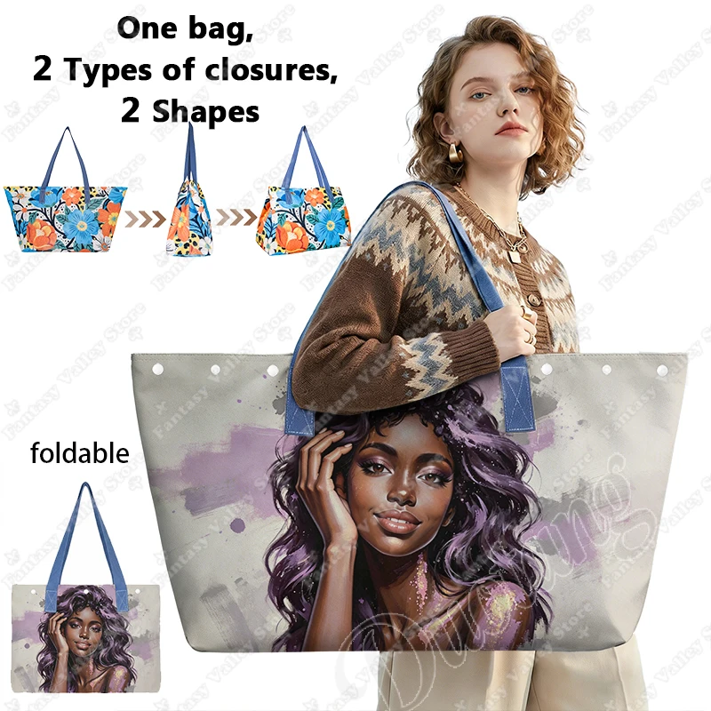 Elegant African Women Print Shoulder Bags for Travel Africa Girls Afro Black Women Handbag Large Capacity Canvas Totes Bags