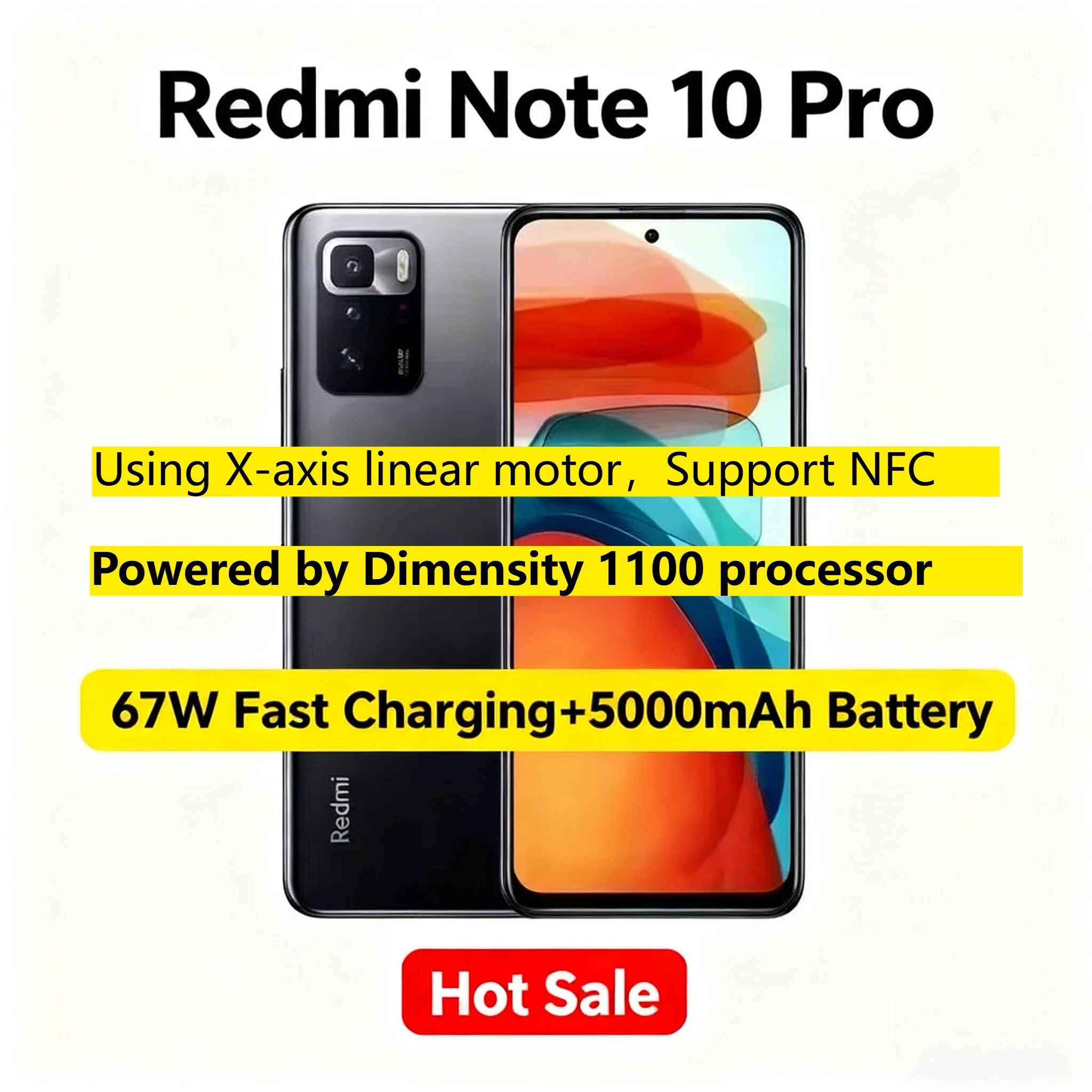 Xiaomi Redmi Note 10 Pro complet Netcom 5G Tianji 1100 processeur Smartphone utilisant moteur linéaire axe X Support téléphones Smartphone NFC