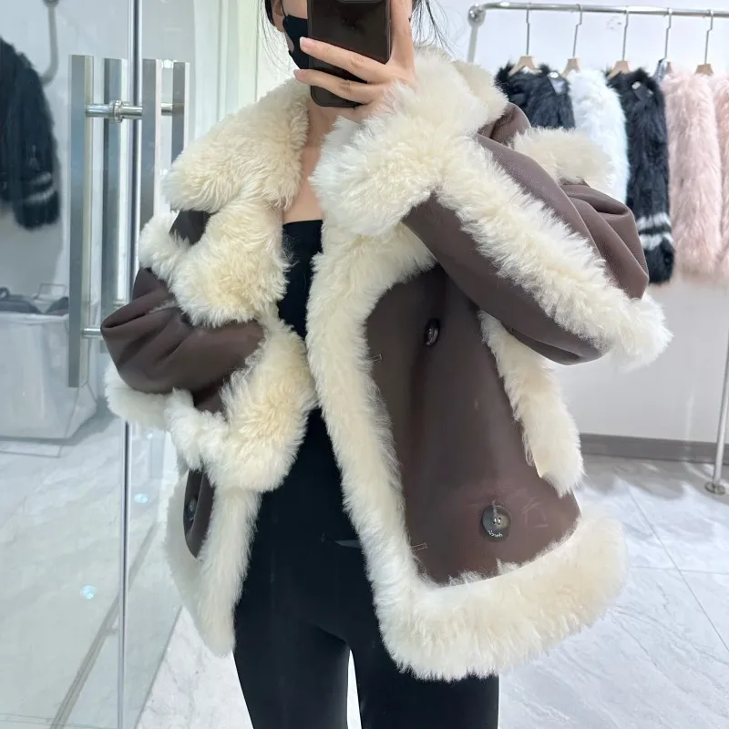 

Hot Sales Winter New Imported Tuscan Wool Fur One-Piece Lamb Wool Suit Collar Fur Jacket To Keep Warm Overcoat