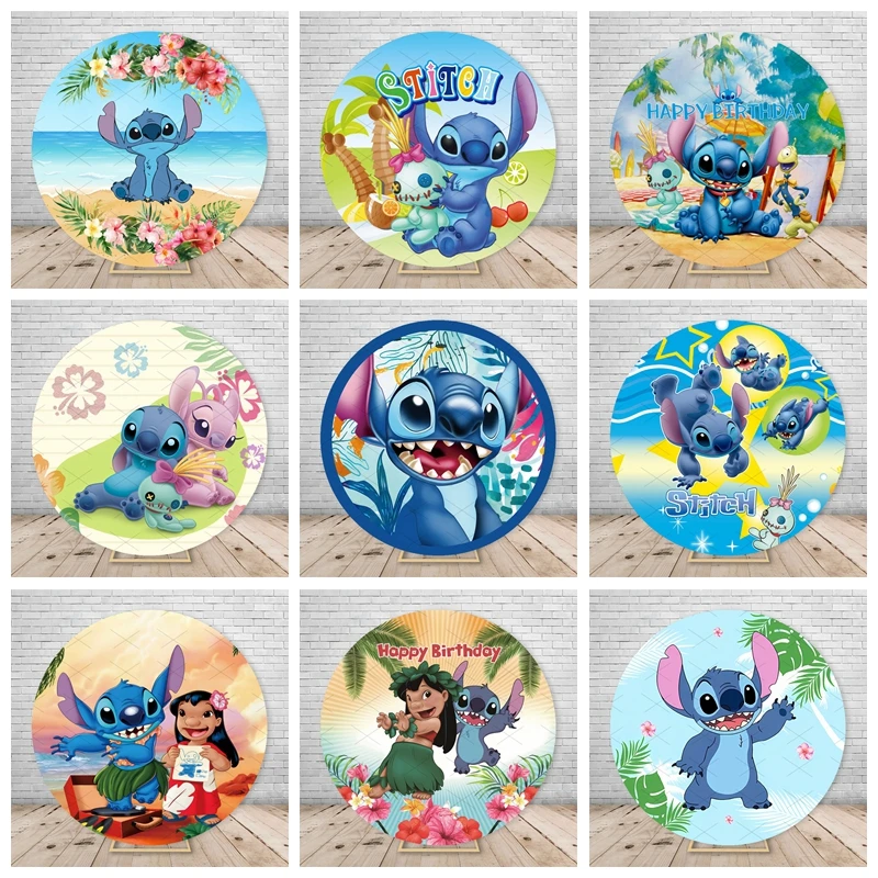

Round Party Backdrop with Elastic Disney Lilo & Stitch Theme Baby Birthday Party Background Decor Supplies Birthday Chair Cover