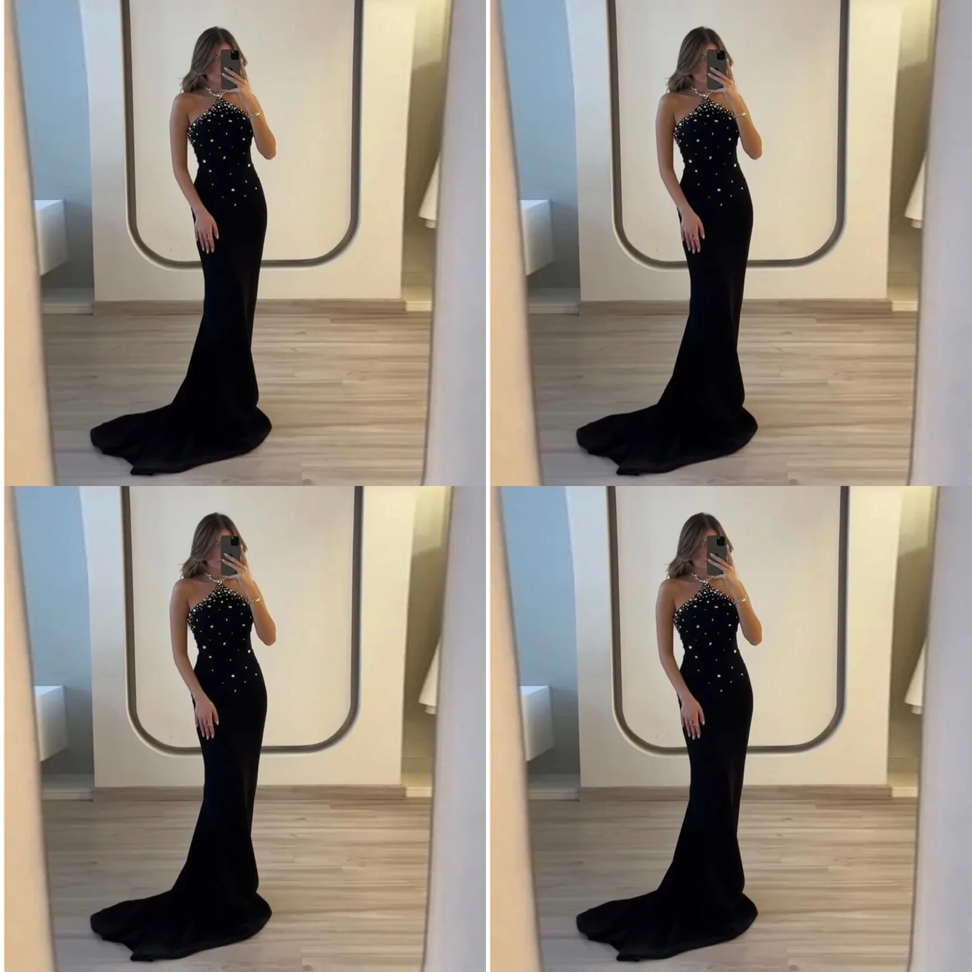 

Marvelous Sleeveless Satin Beaded Crystal Formal Prom Dress Sheath Backless Floor Length Evening Gown Bespoke Occasion Train
