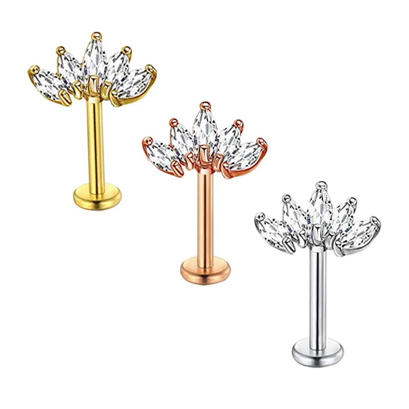 1.2mm Zircons Lip Studs Cartilage Earrings Stainless Steel Zircon Conch Rook Tragus Stud Labret Back Piercing Jewelry