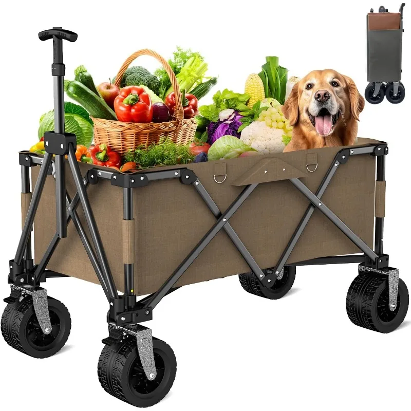 

Heavy Duty Folding Wagon Cart with 330lbs Large Capacity, Portable Outdoor Beach Wagon, Utility Camping Garden Cart with