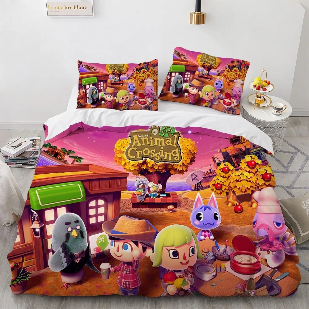 Cartoon Animal Crossing Duvet Cover Pillowcase Bedding Set Adult Boy Girl Bedroom Decoration Children Single Double Size