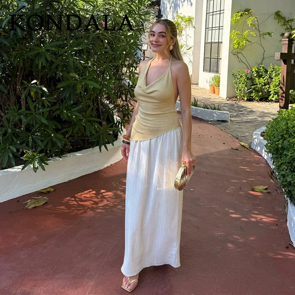 KONDALA 2026 Frühling Sommer Elegante Neckholder-Kleider für Damen Mode Streetwear Patchwork Rückenfreie Ärmellose Einfarbige Damenkleider