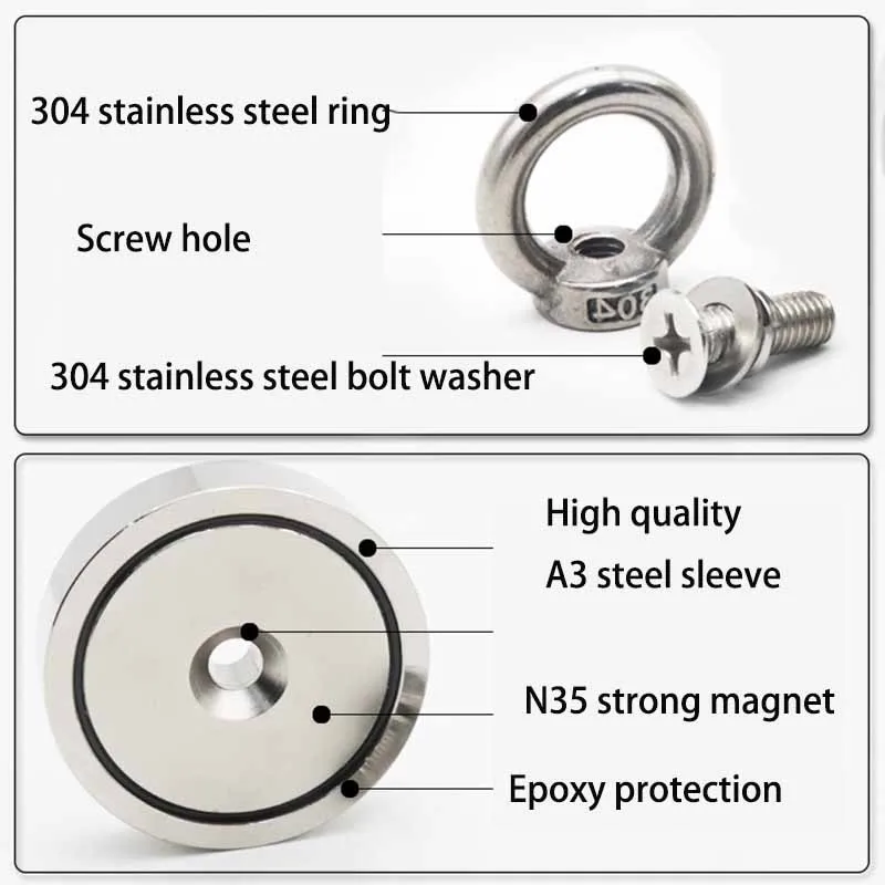 N52 Super Strong Search Magnet Neodymium Earth Magnets Fishing 90/80/75/60/55/48mm Salvage Magnet with Rope and Non-Slip Golves