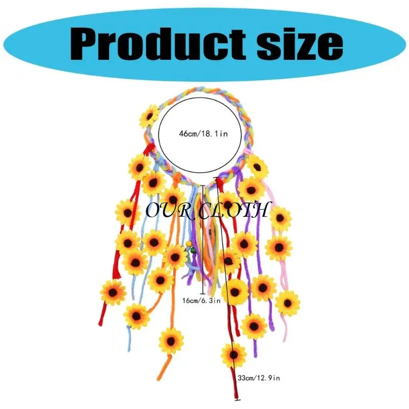 Fleur Hippie Band Band Floral Crown Comemain Tournesols Perles Ajuster les coiffures fleur Accessoires Bohemian Costumes Y1ac