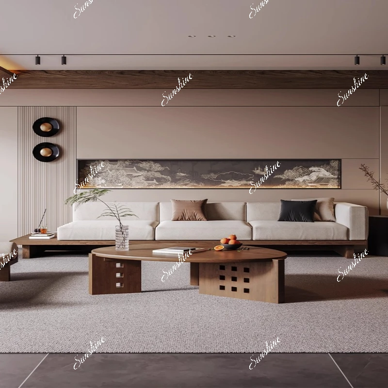 

Solid wood fabric sofa coffee table combination living room home