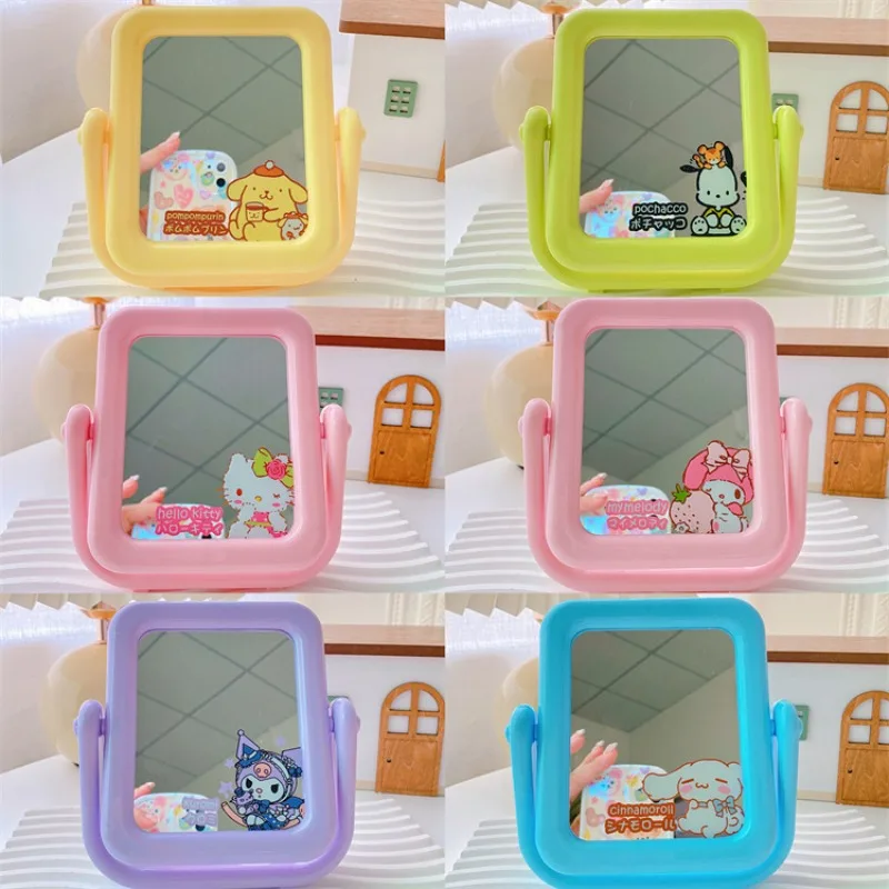 Sanrio Hello Kitty Kuromi Pochacco  Cinnamoroll My Melody Desktop Small Mirror Rotate Double Sided Cartoon Makeup Mirror