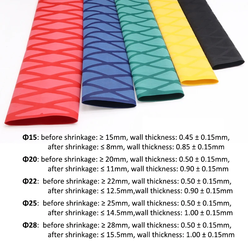Tubo termorretráctil antideslizante para caña de pescar, protector de aislamiento eléctrico, Mango antideslizante, 7 colores, 15, 20, 22, 25, 28, 30, 35, 40mm, 1 m/unidad