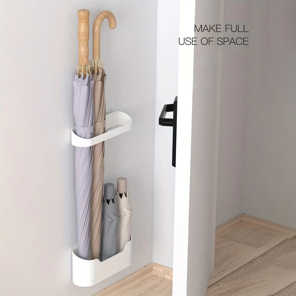 2 Stück wandmontierter Schirmhalter – wasserdichter Ständer ohne Bohren für lange und faltbare Regenschirme, platzsparender Organizer für Zuhause/Büro