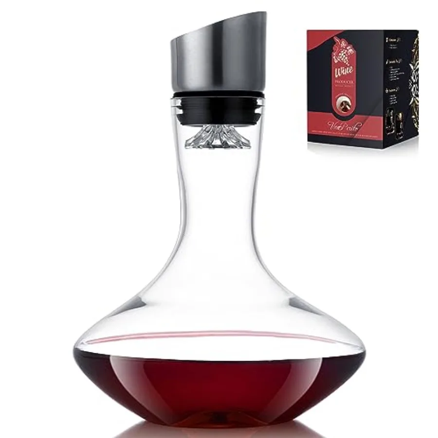 

Wine Decanter, Red Wine Carafe, Decanter with Built-in Aerator Pourer, Hand Blown Lead-free Crystal Glass with Stainl Steel Pou