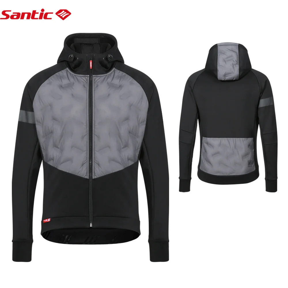 Santic Men's Winter Cycling Jacket Cotton Thicken Warmth New Cycling Jacket Hooded Warm Windproof Road Bike M0C01120