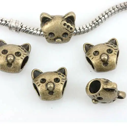 10pcs 12x7mm ,hole:4mm antiqued bronze color 2-sided cat spacer beads EF0162