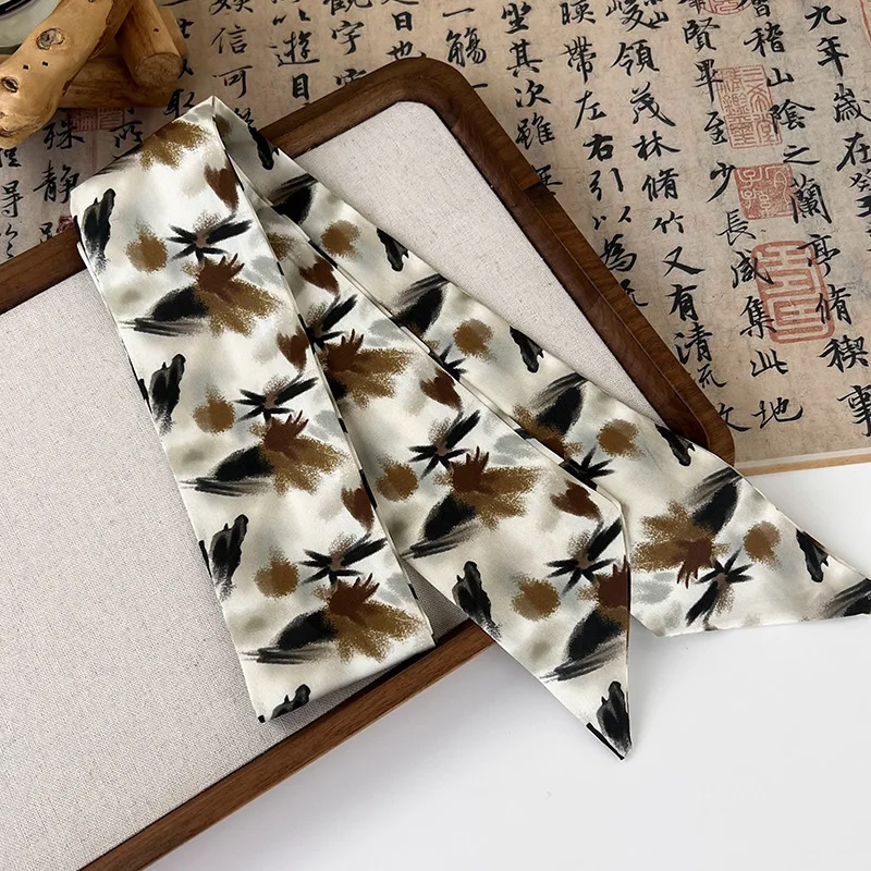 

Classic-style Hairband with A Long Narrow Silk Scarf Cool-toned Hair-tying Ribbon Versatile Mood-enhancing Hair Accessory