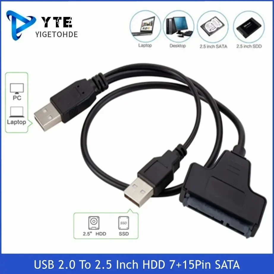 

YIGETOHDE Usb To Sata USB 2.0 To 2.5 Inch HDD 7+15Pin SATA Hard Drive Cable Adapter For SATA SSD&HDD Adapter USB2.0 Power Supply