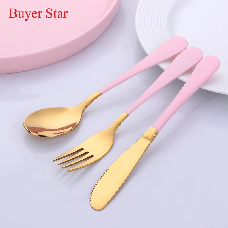 

3Pcs/set Kids Cutlery Set Tableware Stainless Steel dinnerware Spoon Fork Knife Kit Children Feeding Dining Kitchen Utensils Set