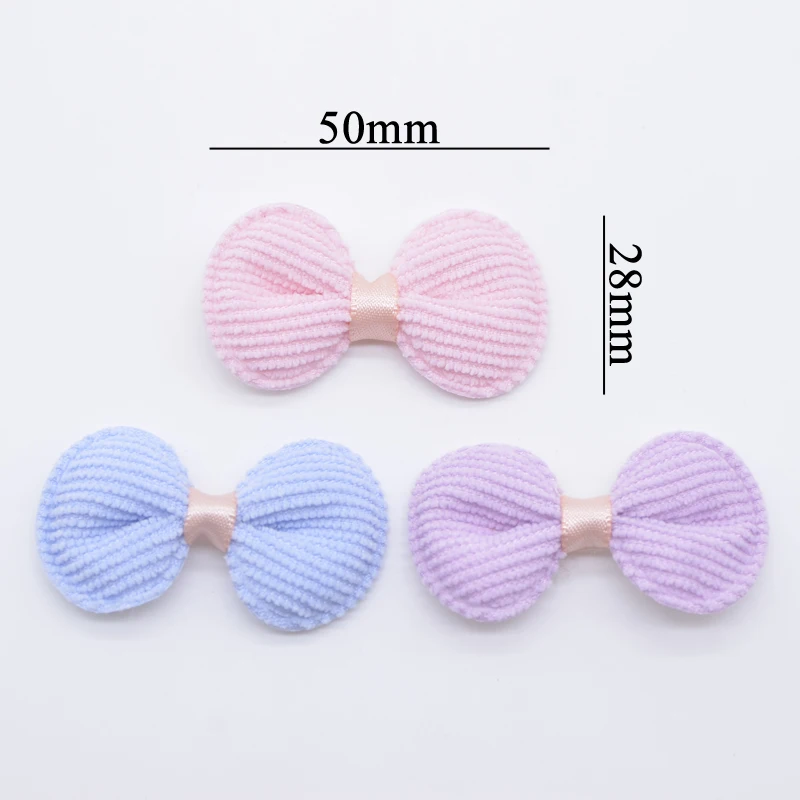 20Pcs 50*28mm Short Plush Cloth Bow Tie Appliques for DIY Clothing Hat Shoes Crafts Accessory Headwear Hair Clips Decor Patches