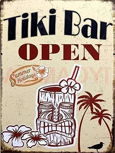 Unoopler Tiki Bar Open Retro Metal Signplaque Gift Bar Pub Vintage Metal Signs 8x12 nice