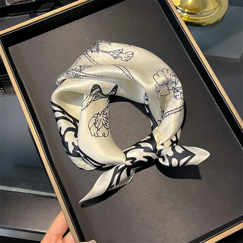 

100% Silk Scarf Women Pure Handkerchief Square Headband Floral Printed Bag Scarfs Female Small Neck Scarves For Ladies Bandana