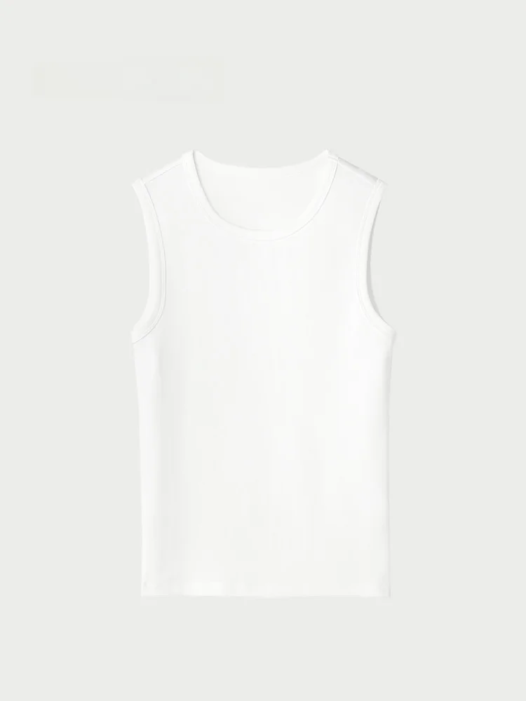 Chaleco blanco informal HLA redondo Ne Svel ropa interior ajustada Top de mujer mezcla de Lycra de algodón novedad de verano llegada