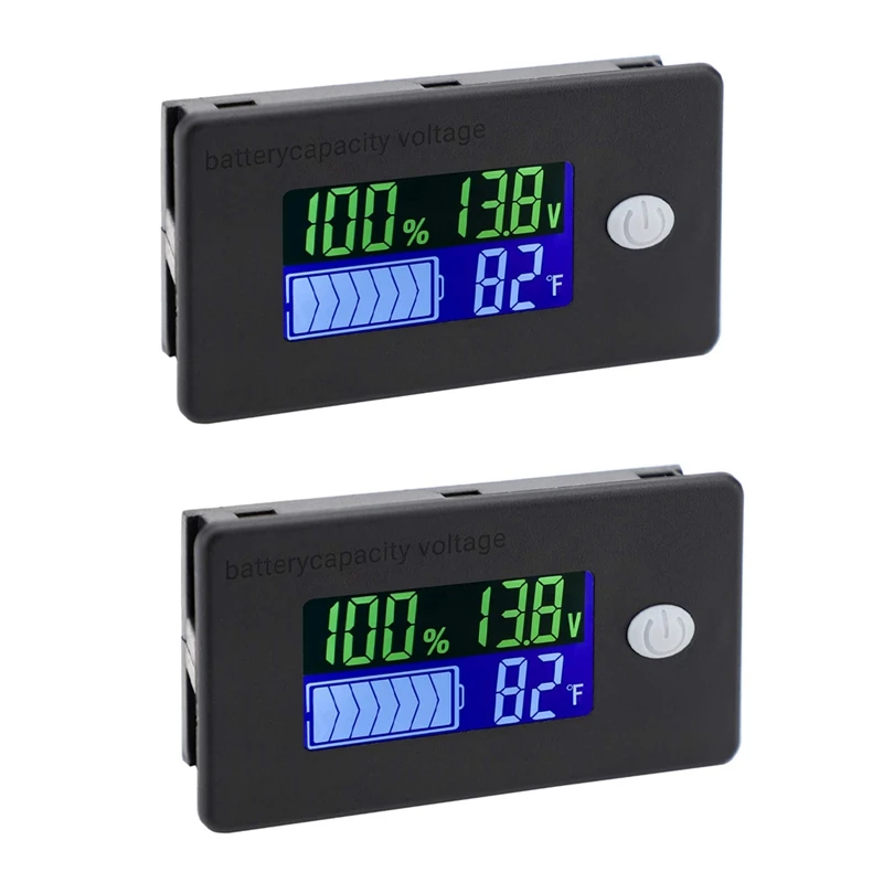 Promotion! 2X Battery Capacity Monitor,10-100V Battery Meter, 12V 24V 48V Percentage Voltage Fahrenheit Temperature Indicator Me