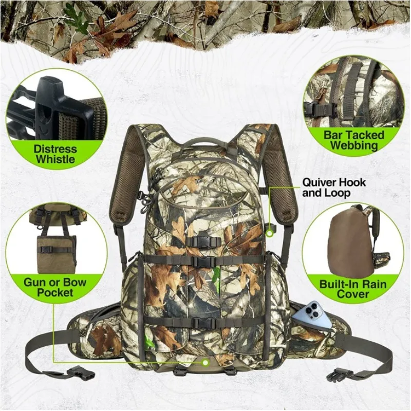 Camouflage Waterproof Hunting Backpacks with Frame, Outdoor Camping, Hiking, Canvas, Camo Duck, Resistant Chair