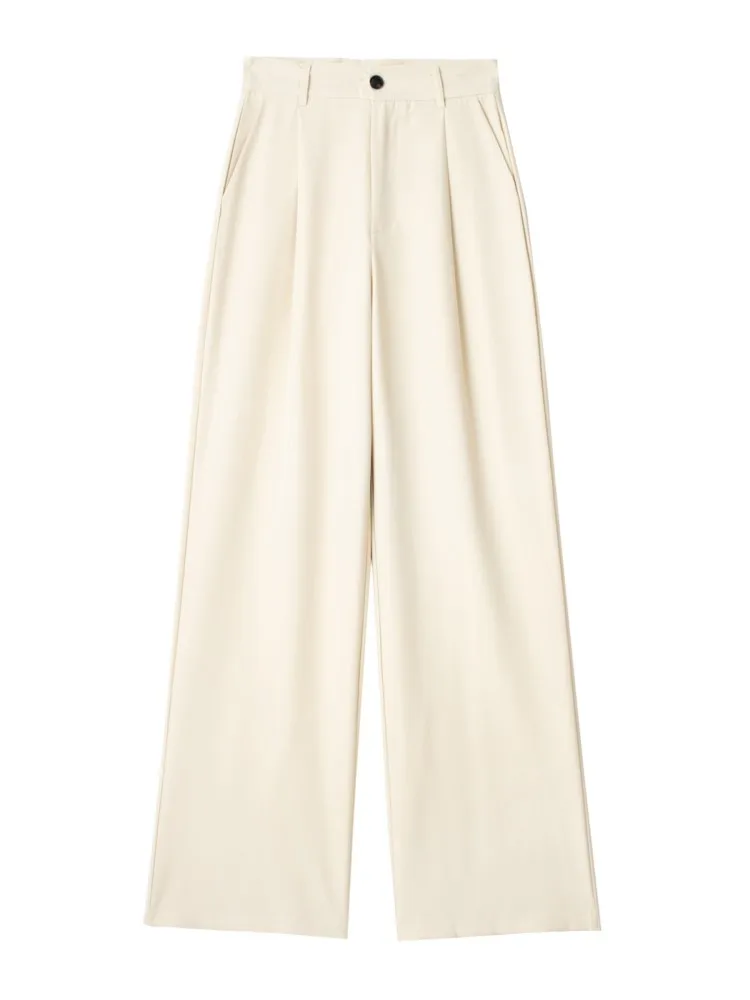 مخطط عالية الخصر السراويل المستقيمة الخريف المرأة أنيقة مطوي السراويل الطويلة السيدات موضة عادية مكتب بيج رمادي أسود السراويل #4