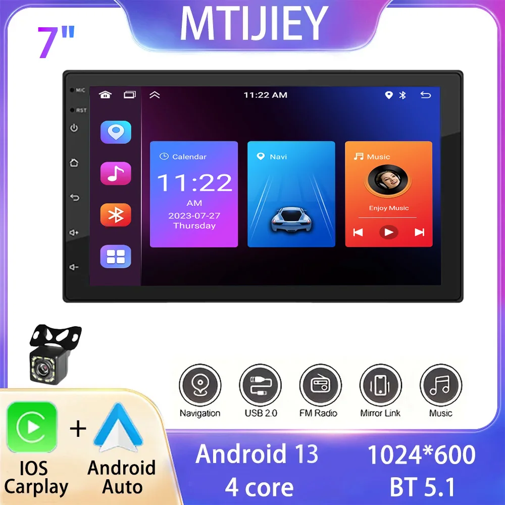 

4core 2 Din Car Radio Androidauto Carplay Android 13 GPS Car Audio 7" WIFI Automotive Multimedia Player carplay car audio