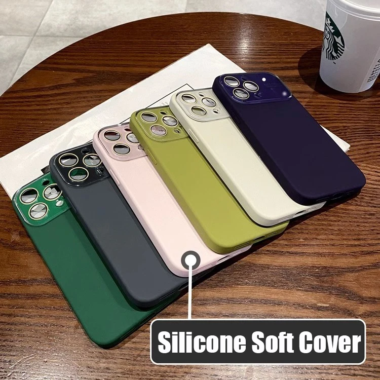 Luxury Skin Feeling Soft Silicone Case for iPhone 15Plus 14 13 12 15 Pro Max Large Window Glass Lens Protection Shockproof Cover