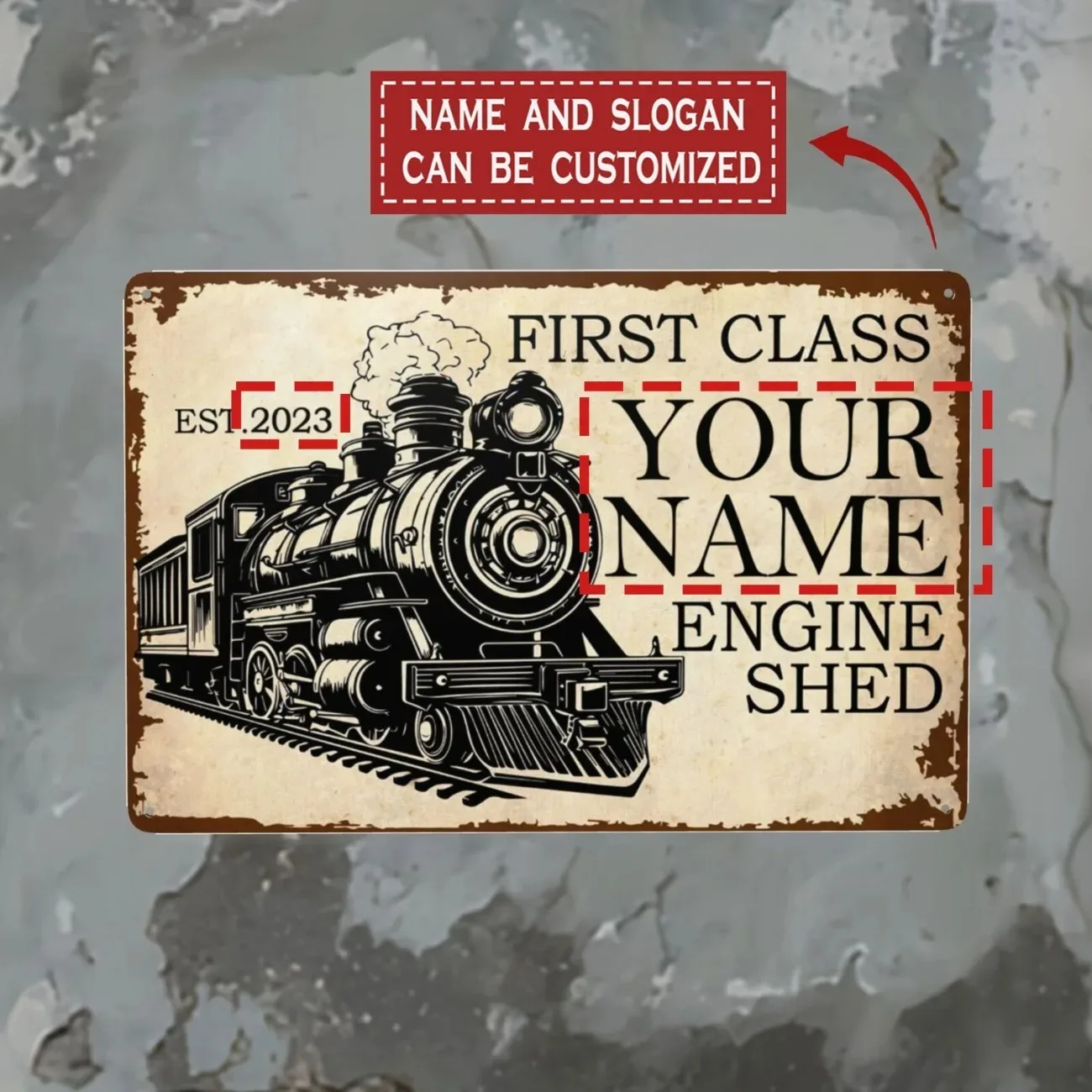 Custom Name Metal Wall Plaque 1pc - Personalized Train Engine Shed Decor for Home & Fence (Decorative Only)