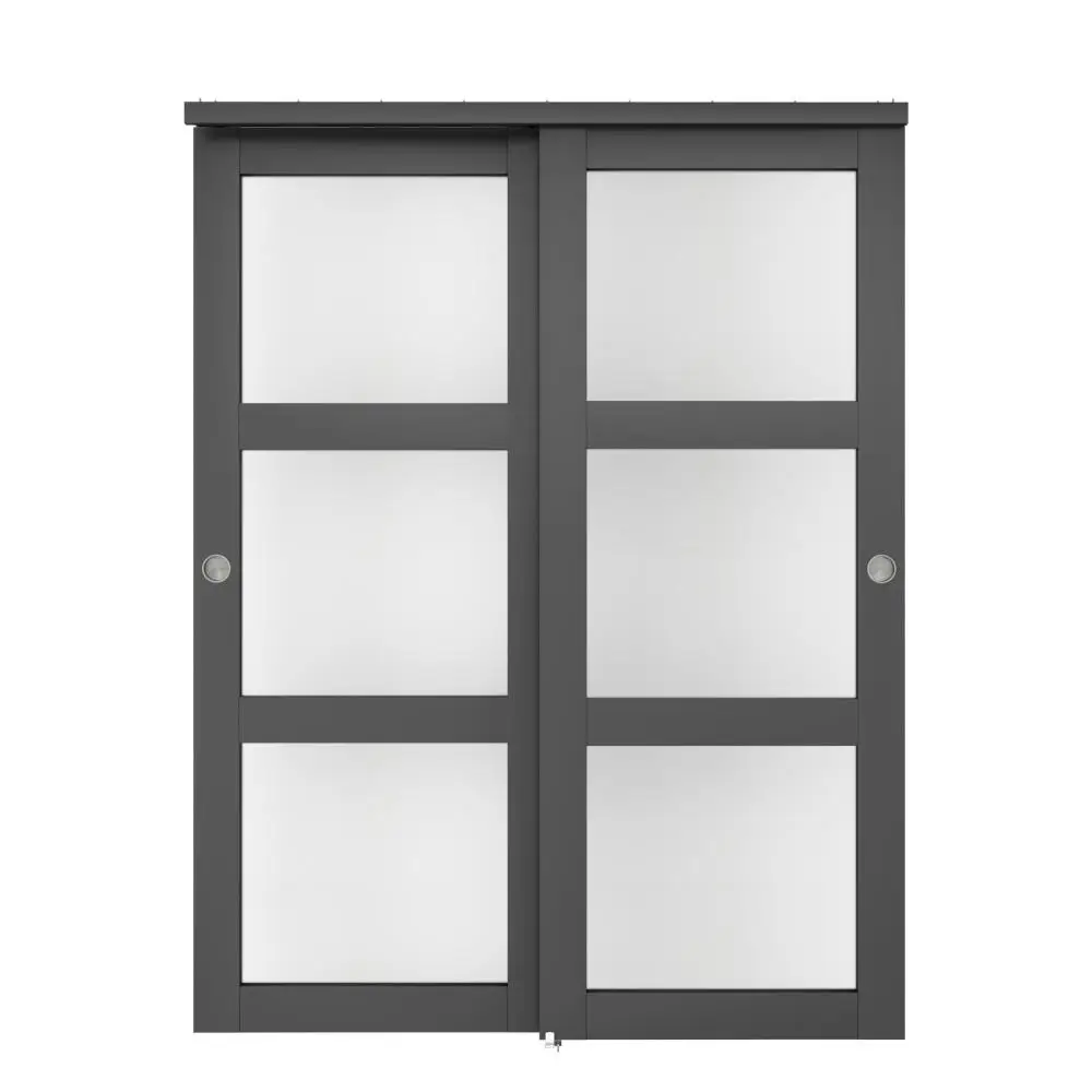 

60 in. x 80 in. 3-Lite Frosted Tempered Glass Sliding Double Bypass Closet Doors with Installation Hardware Kit